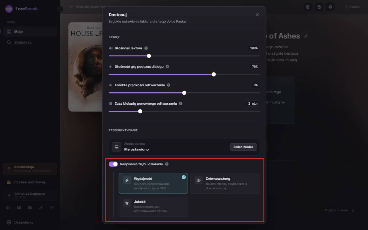 Nadpisz tryb VoicePacka